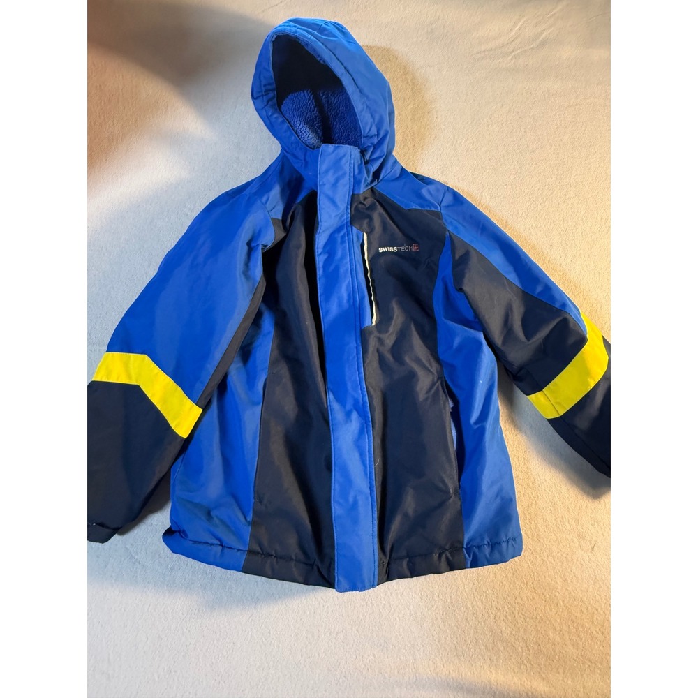 Swiss Tech Kids Blue Navy Colorblock Fleece Lined Hooded Winter Jacket Size M 8